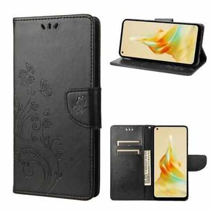 For OPPO Reno8 T 4G Butterfly Flower Pattern Leather Phone Case(Black)