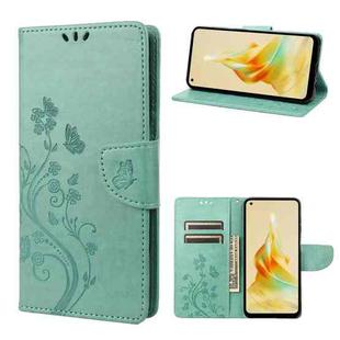 For OPPO Reno8 T 4G Butterfly Flower Pattern Leather Phone Case(Green)