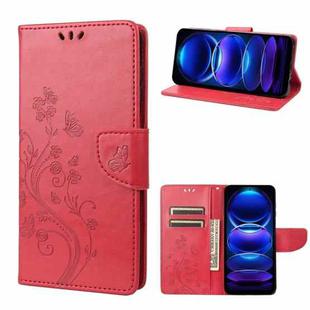 For Xiaomi Redmi Note 12 5G Global / Poco X5 5G Butterfly Flower Pattern Leather Phone Case(Red)
