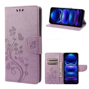 For Xiaomi Redmi Note 12 Pro 5G Global Butterfly Flower Pattern Leather Phone Case(Light Purple)