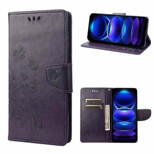 For Xiaomi Redmi Note 12 Pro 5G Global Butterfly Flower Pattern Leather Phone Case(Deep Purple)