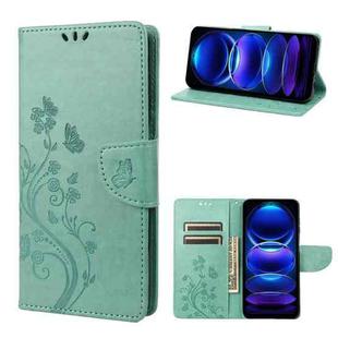 For Xiaomi Redmi Note 12 Pro+ 5G Global Butterfly Flower Pattern Leather Phone Case(Green)