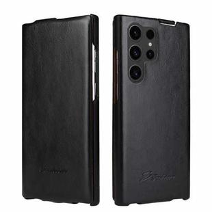 For Samsung Galaxy S23 Ultra 5G Fierre Shann 64 Texture Vertical Flip PU Leather Phone Case(Black)