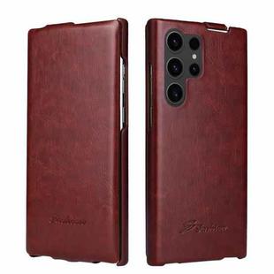 For Samsung Galaxy S23 Ultra 5G Fierre Shann 64 Texture Vertical Flip PU Leather Phone Case(Brown)
