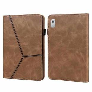 For Lenovo Tab M9 Embossed Striped Leather Tablet Case(Brown)