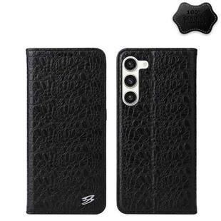 For Samsung Galaxy S23+ 5G Fierre Shann Crocodile Texture Magnetic Genuine Leather Phone Case(Black)