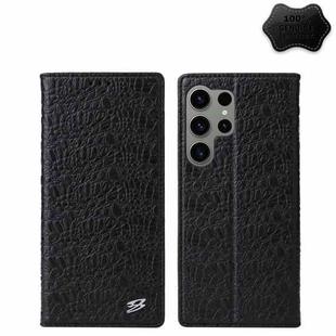 For Samsung Galaxy S23 Ultra 5G Fierre Shann Crocodile Texture Magnetic Genuine Leather Phone Case(Black)