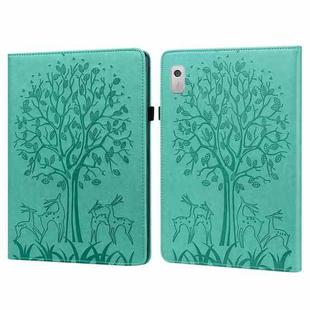 For Lenovo Tab M9 Tree & Deer Pattern Embossed Leather Tablet Case(Green)
