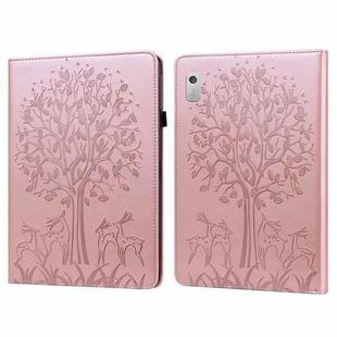 For Lenovo Tab M9 Tree & Deer Pattern Embossed Leather Tablet Case(Pink)