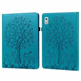 For Lenovo Tab M9 Tree & Deer Pattern Embossed Leather Tablet Case(Blue)
