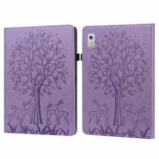 For Lenovo Tab M9 Tree & Deer Pattern Embossed Leather Tablet Case(Purple)