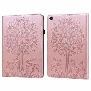 For Lenovo Tab M10 3rd Gen Tree & Deer Pattern Embossed Leather Tablet Case(Pink)