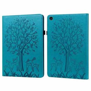 For Lenovo Tab M10 3rd Gen Tree & Deer Pattern Embossed Leather Tablet Case(Blue)