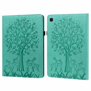 For Samsung Galaxy Tab A7 Lite T220 Tree & Deer Pattern Embossed Leather Tablet Case(Green)