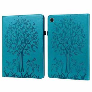 For Samsung Galaxy Tab A7 Lite T220 Tree & Deer Pattern Embossed Leather Tablet Case(Blue)