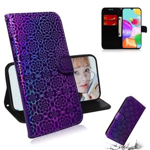 For Galaxy A41 Solid Color Colorful Magnetic Buckle Horizontal Flip PU Leather Case with Holder & Card Slots & Wallet & Lanyard(Purple)