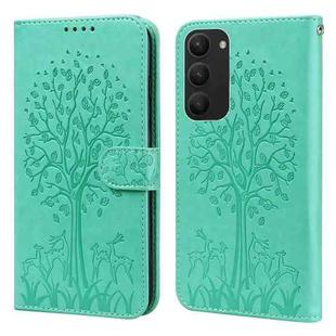 For Samsung Galaxy S23+ 5G Tree & Deer Pattern Pressed Printing Horizontal Flip Leather Phone Case(Green)