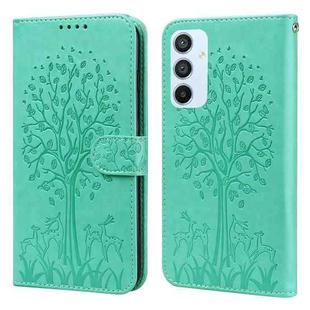 For Samsung Galaxy A54 5G Tree & Deer Pattern Pressed Printing Horizontal Flip Leather Phone Case(Green)