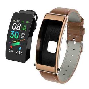 K50 1.08 inch Leather Band Earphone Detachable IP67 Waterproof Smart Watch Support Bluetooth Call(Brown)