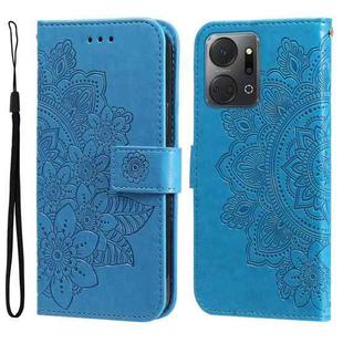 For Honor X7a 7-petal Flowers Embossing Leather Phone Case(Blue)