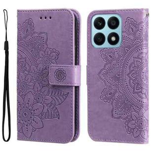 For Honor X8a 7-petal Flowers Embossing Leather Phone Case(Light Purple)