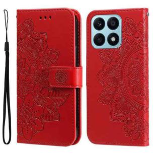 For Honor X8a 7-petal Flowers Embossing Leather Phone Case(Red)