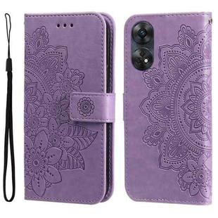 For OPPO Reno8 T 4G 7-petal Flowers Embossing Leather Phone Case(Light Purple)