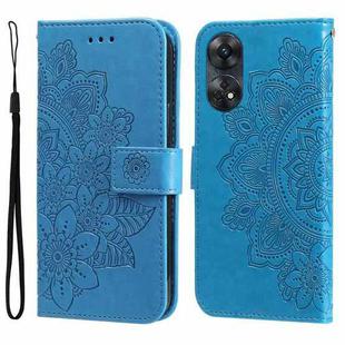 For OPPO Reno8 T 4G 7-petal Flowers Embossing Leather Phone Case(Blue)