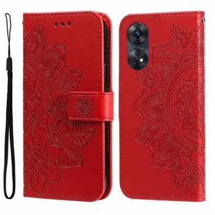 For OPPO Reno8 T 4G 7-petal Flowers Embossing Leather Phone Case(Red)