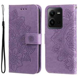 For vivo V25 5G/V25e 4G 7-petal Flowers Embossing Leather Phone Case(Light Purple)