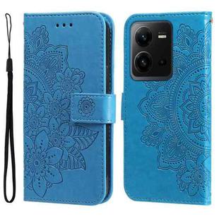 For vivo V25 5G/V25e 4G 7-petal Flowers Embossing Leather Phone Case(Blue)