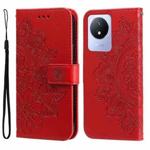 For vivo Y02 4G 7-petal Flowers Embossing Leather Phone Case(Red)
