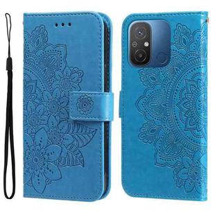 For Xiaomi Redmi 11A 4G/12C 7-petal Flowers Embossing Leather Phone Case(Blue)