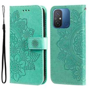For Xiaomi Redmi 11A 4G/12C 7-petal Flowers Embossing Leather Phone Case(Green)