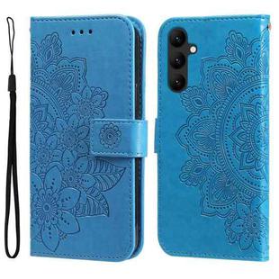 For Samsung Galaxy A24 4G 7-petal Flowers Embossing Leather Phone Case(Blue)