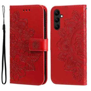For Samsung Galaxy A24 4G 7-petal Flowers Embossing Leather Phone Case(Red)