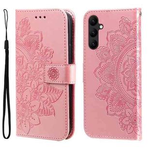 For Samsung Galaxy A24 4G 7-petal Flowers Embossing Leather Phone Case(Rose Gold)