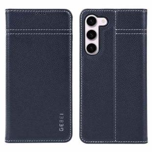 For Samsung Galaxy S23 5G GEBEI Top-grain Horizontal Flip Leather Phone Case(Blue)