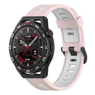 For Huawei Watch GT 3 SE 22mm Two-color Stripe Silicone Watch Band(Sand Pink White)