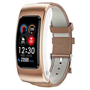 K60 1.08 inch Leather Band Earphone Detachable Life Waterproof Smart Watch Support Bluetooth Call(Brown)