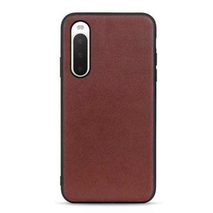 For Sony Xperia 10 V Lambskin Texture Genuine Leather Phone Case(Brown)