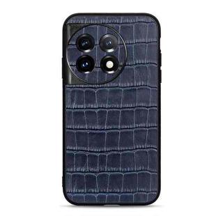 For OnePlus 11 5G Accurate Hole Crocodile Texture Genuine Leather Phone Case(Blue)