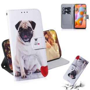 For Galaxy A11 & M11 Colored Drawing Horizontal Flip Leather Case with Holder & Card Slot & Wallet(Pug)