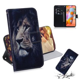 For Galaxy A11 & M11 Colored Drawing Horizontal Flip Leather Case with Holder & Card Slot & Wallet(Lion)