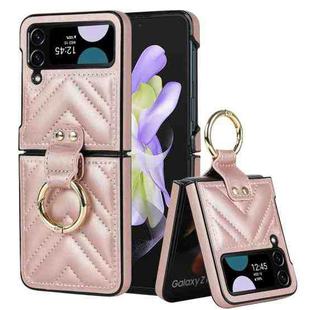 For Samsung Galaxy Z Flip4 V-shaped Folding Protective Phone Case with Folding Ring(Rose Gold)