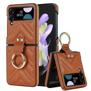 For Samsung Galaxy Z Flip4 V-shaped Folding Protective Phone Case with Folding Ring(Brown)
