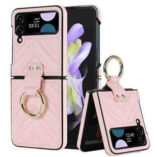 For Samsung Galaxy Z Flip4 V-shaped Folding Protective Phone Case with Folding Ring(Pink)