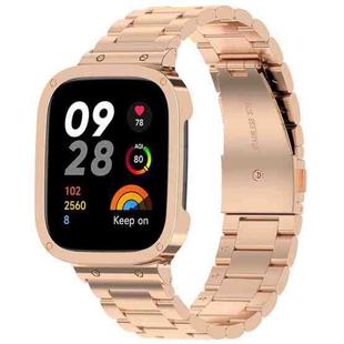 For Xiaomi Redmi Watch 3 / Mi Watch Lite 3 2 in 1 Three-bead Metal Watch Band with Watch Frame(Rose Gold)