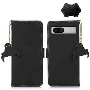 For Google Pixel 7a Genuine Leather Magnetic RFID Leather Phone Case(Black)