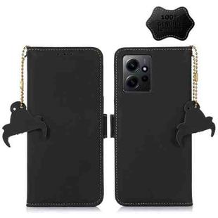 For Xiaomi Redmi Note 12 4G Global Genuine Leather Magnetic RFID Leather Phone Case(Black)